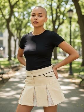 NWT Women's Sailor Embroidered Panel Pleated Skirt